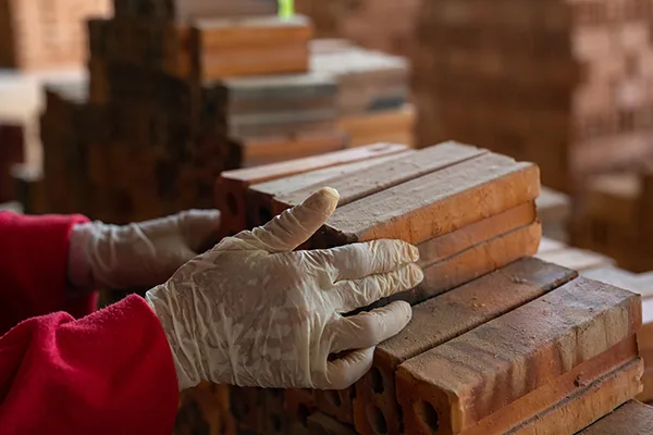 Brick piles placed on the factory floor